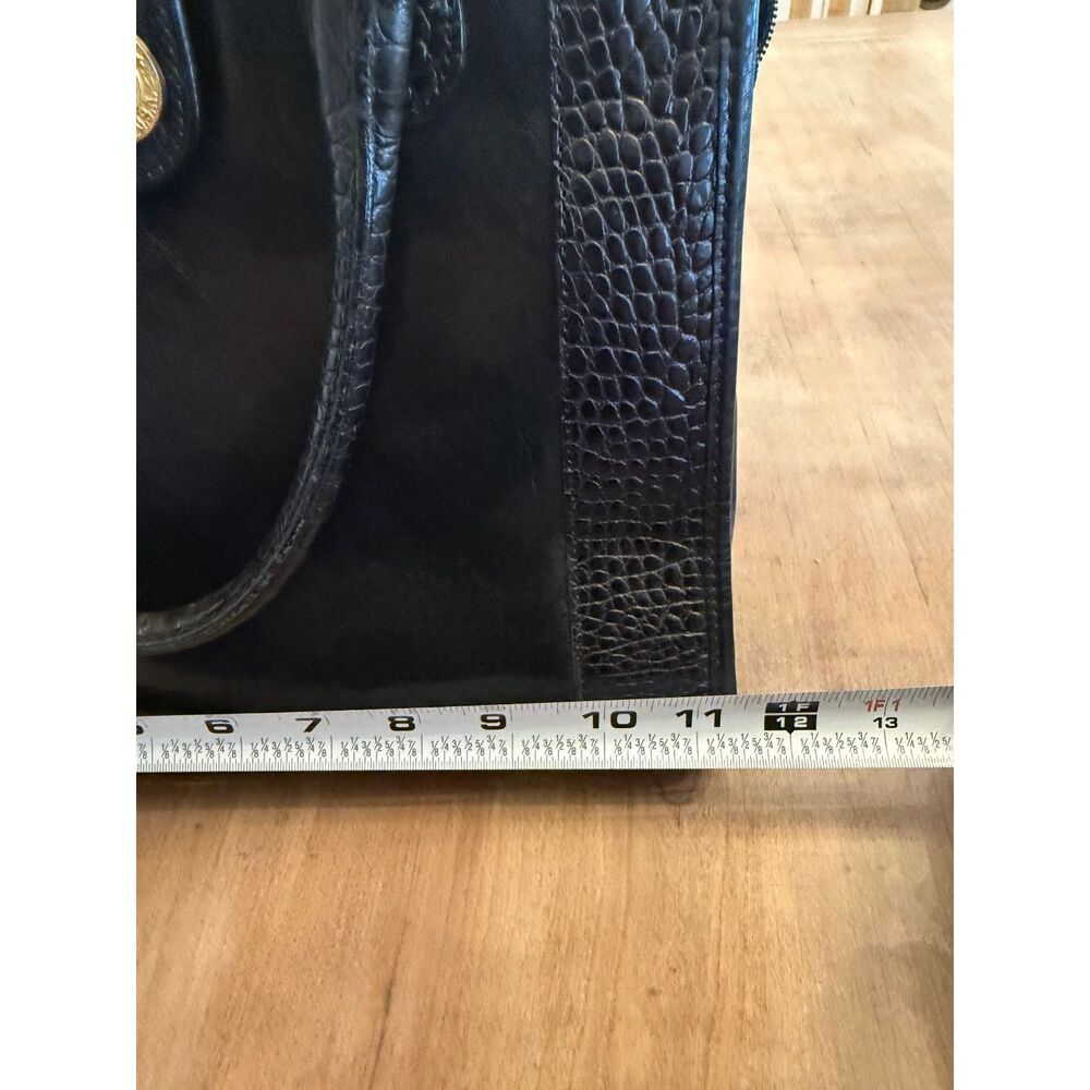 Vintage Brahmin Black Leather Croc Detail Square Top Handle Bag - Picture 9 of 11